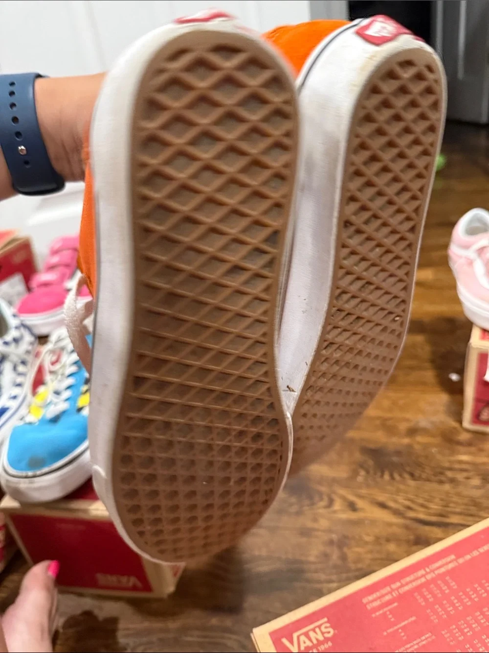 Vans Orange Suede Low-Top Sneakers with White Stripe